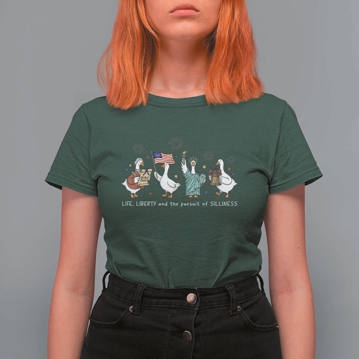 Funny Patriotic Goose Life Liberty Silliness T Shirt For Women America 250th Anniversary