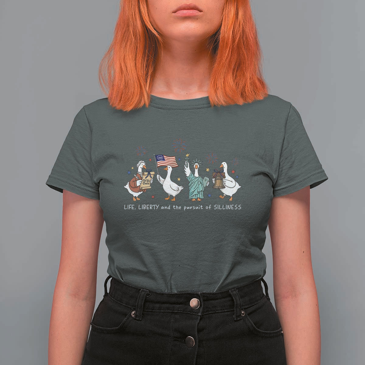 Funny Patriotic Goose Life Liberty Silliness T Shirt For Women America 250th Anniversary