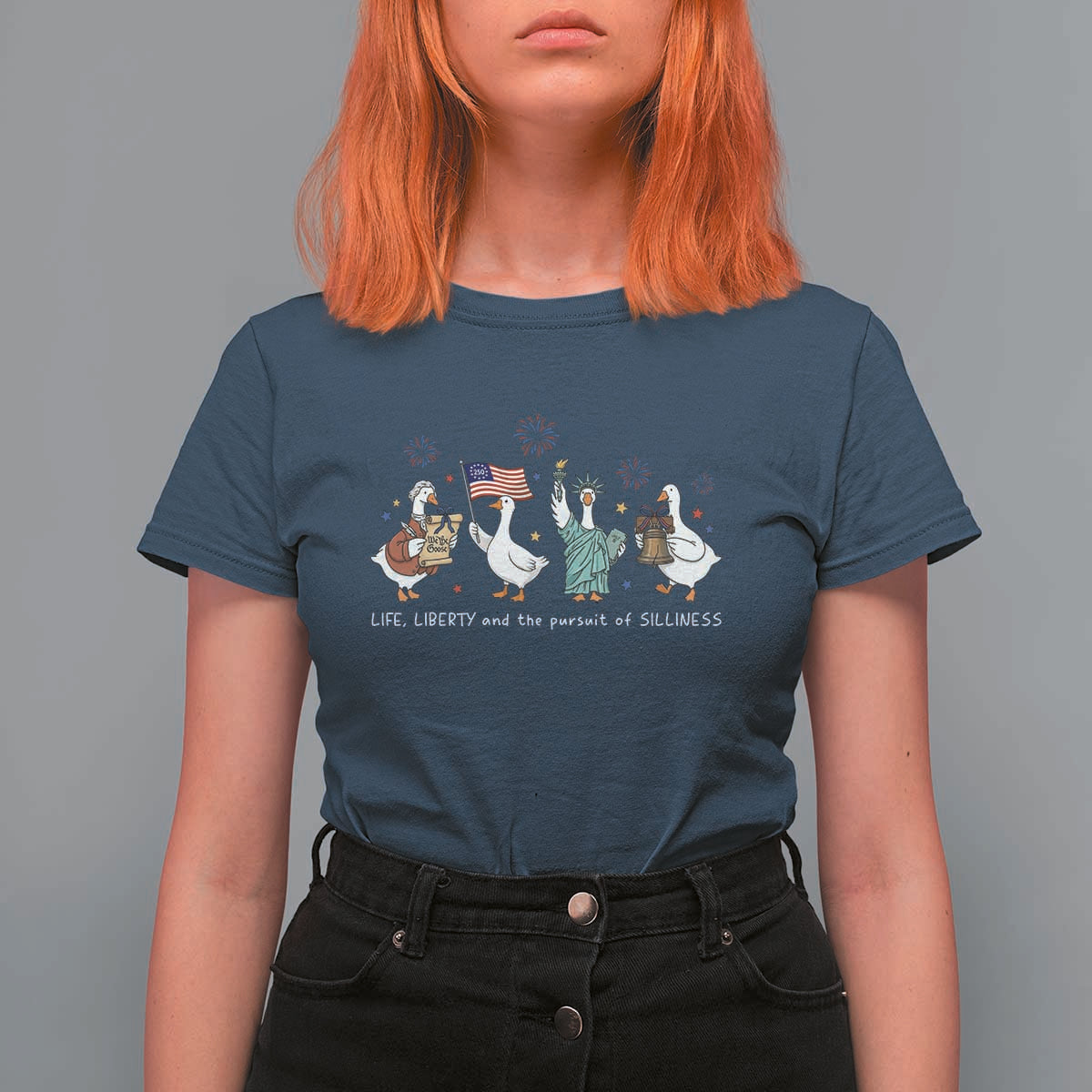 Funny Patriotic Goose Life Liberty Silliness T Shirt For Women America 250th Anniversary