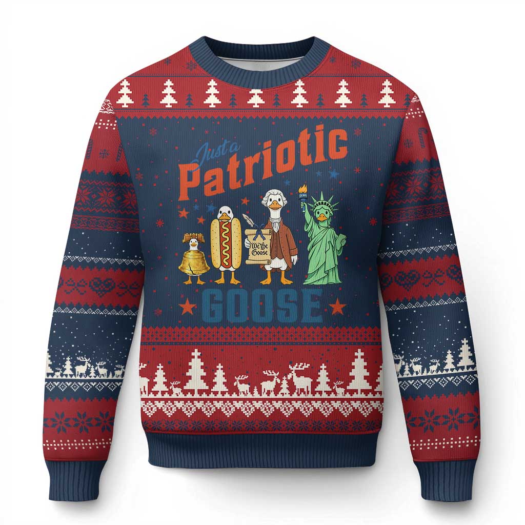 Just A Patriotic Goose Ugly Christmas Sweater America 250th Anniversary