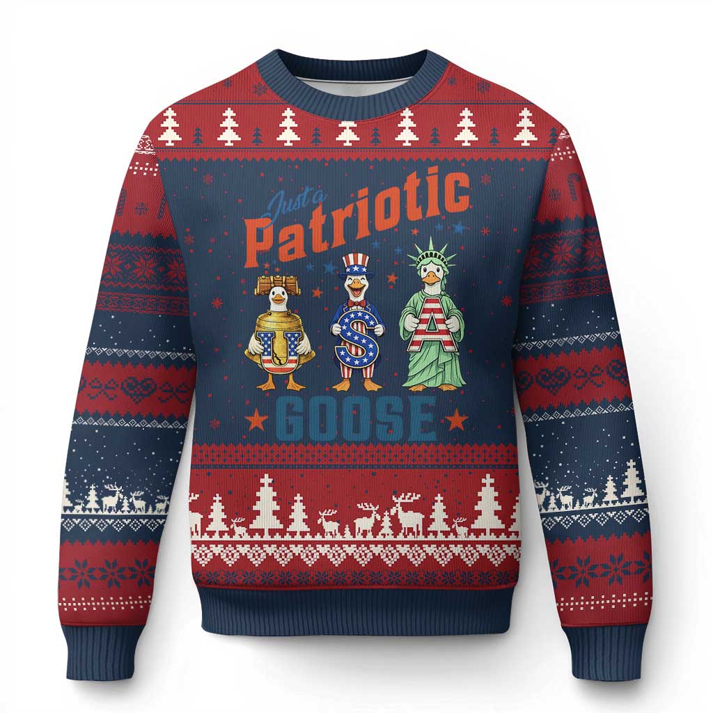 Just A Patriotic Goose Ugly Christmas Sweater Funny Freedom Goose Patriotic