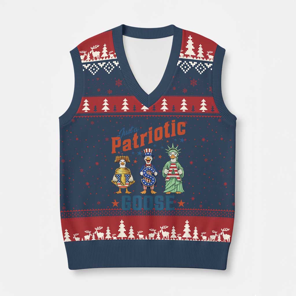Just A Patriotic Goose V-Neck Knit Sweater Vest Funny Freedom Goose Patriotic