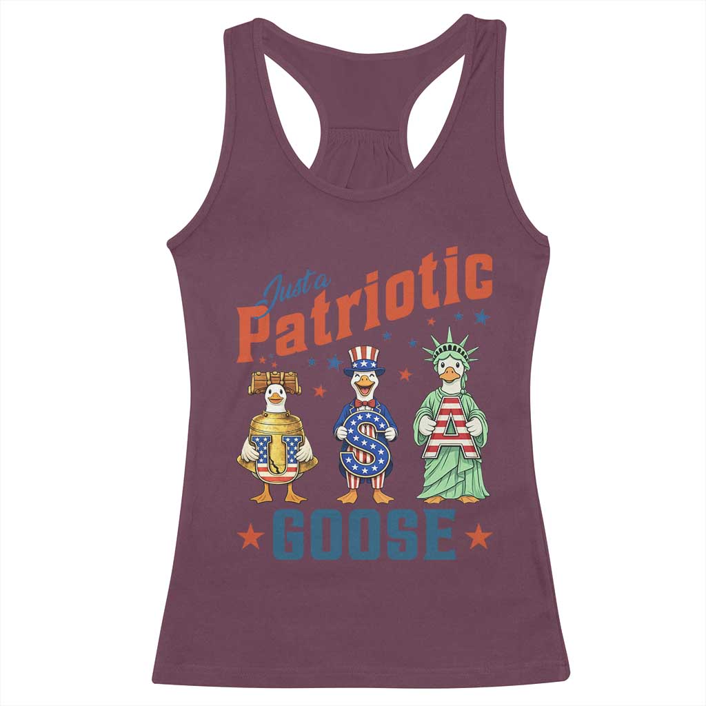Just A Patriotic Goose Racerback Tank Top Funny Freedom Goose Patriotic