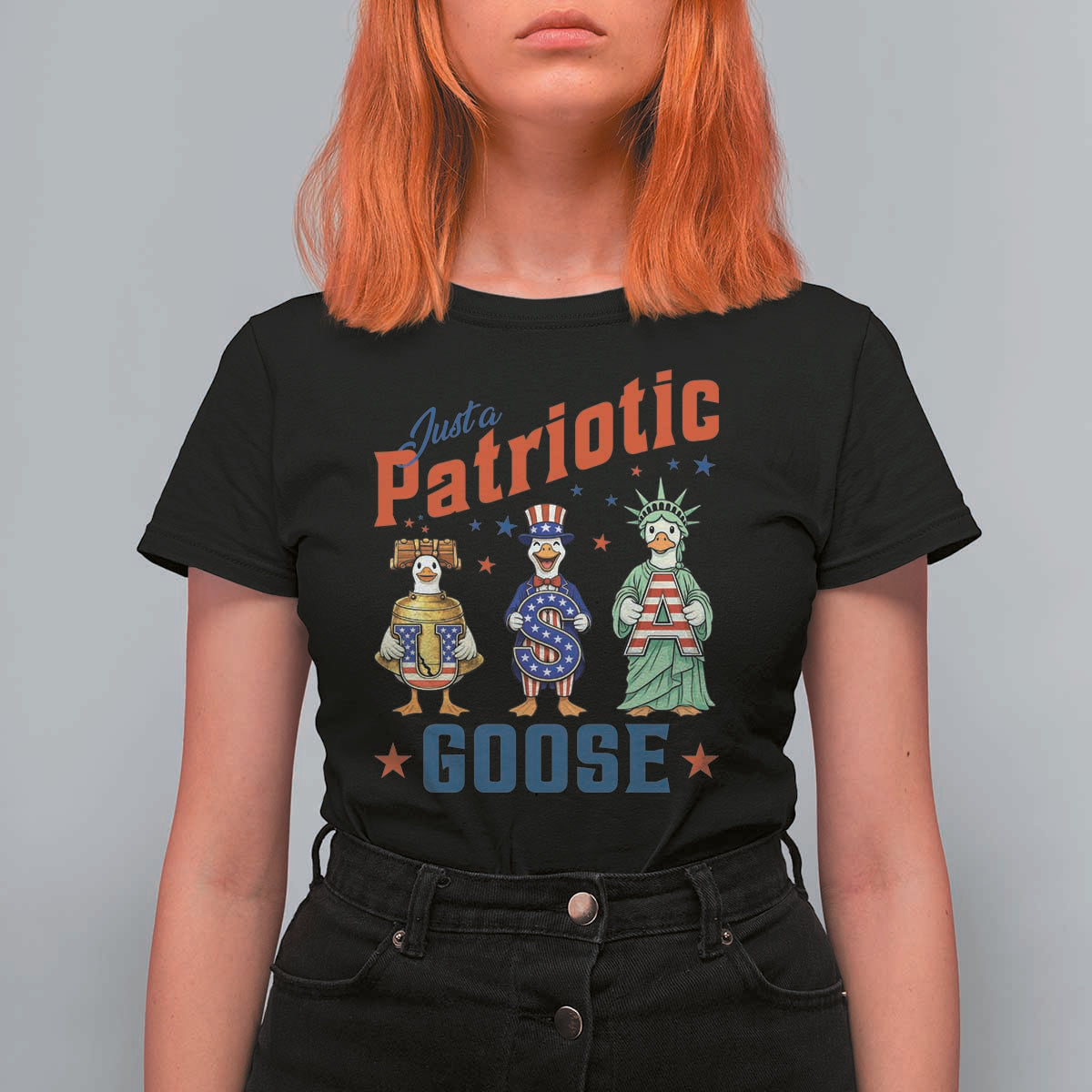 Just A Patriotic Goose T Shirt For Women Funny Freedom Goose Patriotic