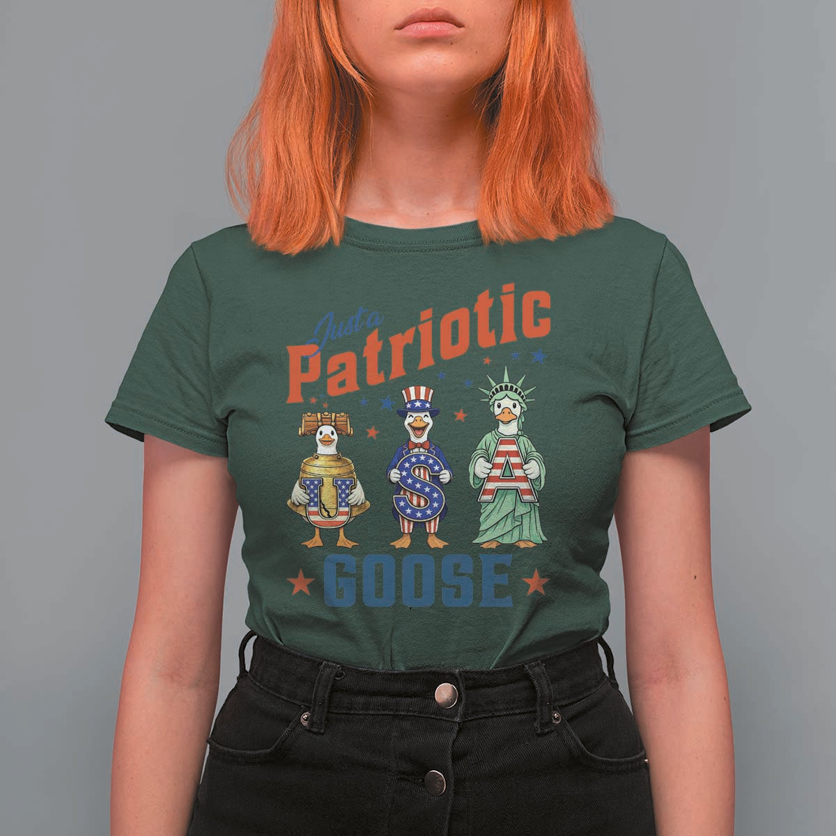 Just A Patriotic Goose T Shirt For Women Funny Freedom Goose Patriotic