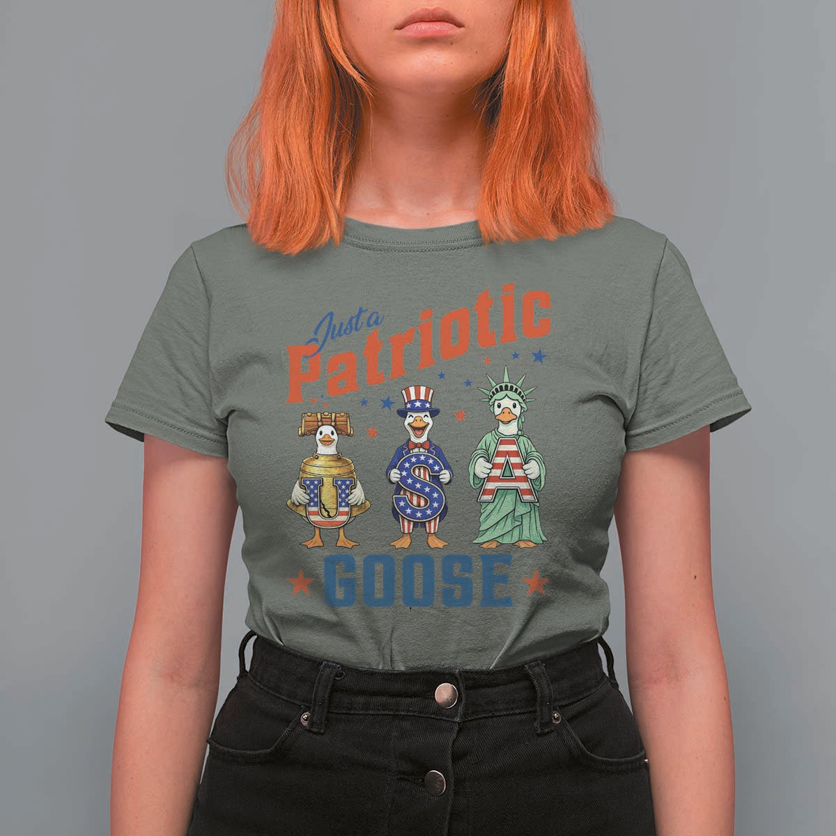 Just A Patriotic Goose T Shirt For Women Funny Freedom Goose Patriotic