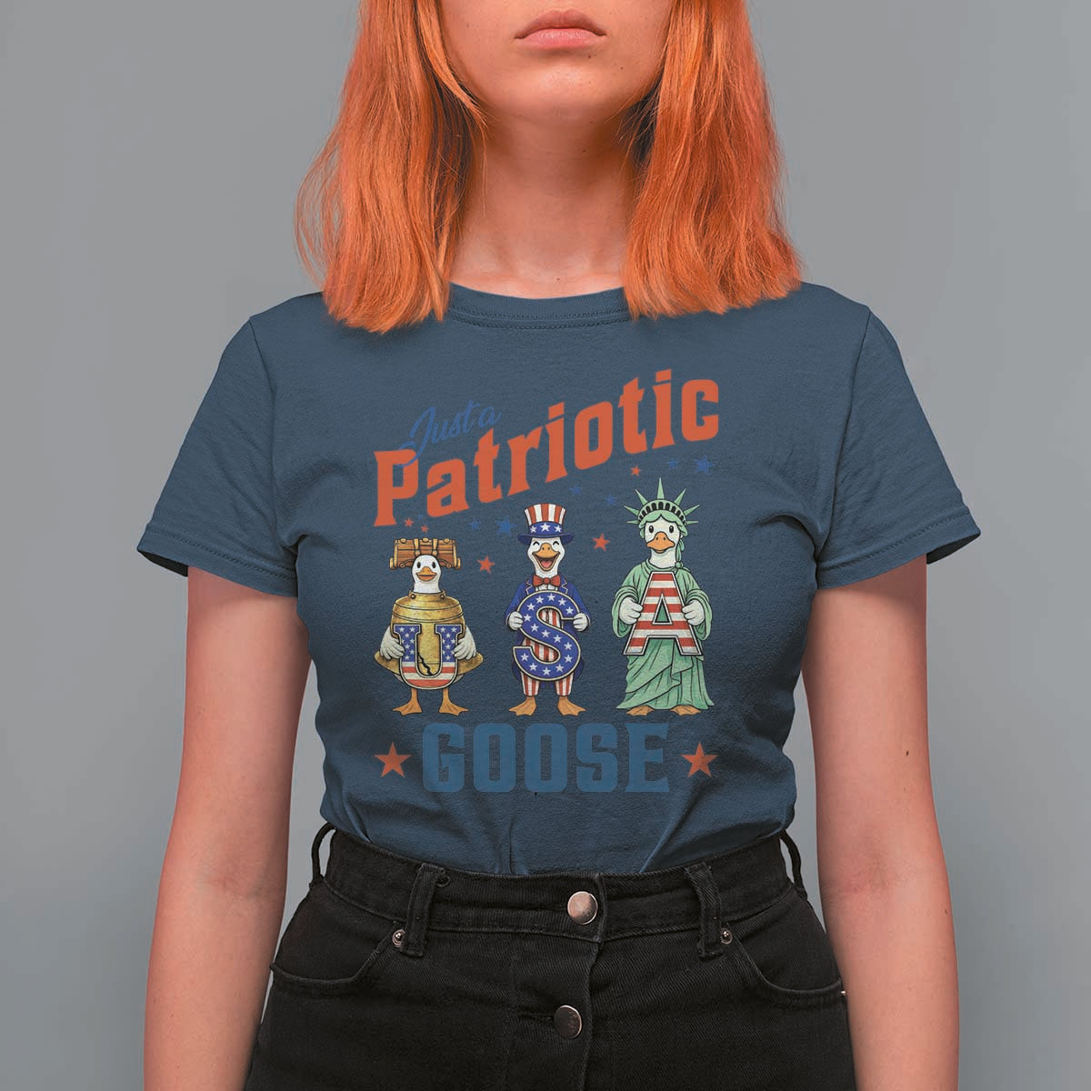 Just A Patriotic Goose T Shirt For Women Funny Freedom Goose Patriotic