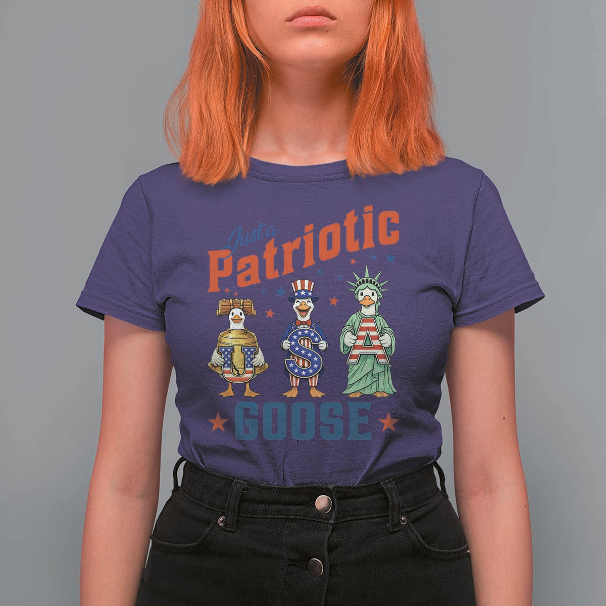 Just A Patriotic Goose T Shirt For Women Funny Freedom Goose Patriotic