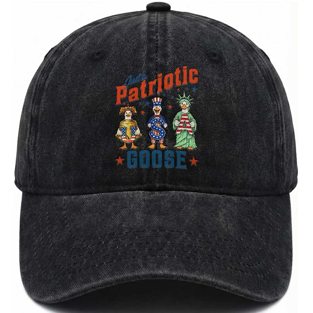 Just A Patriotic Goose Washed Cotton Baseball Cap Funny Freedom Goose Patriotic