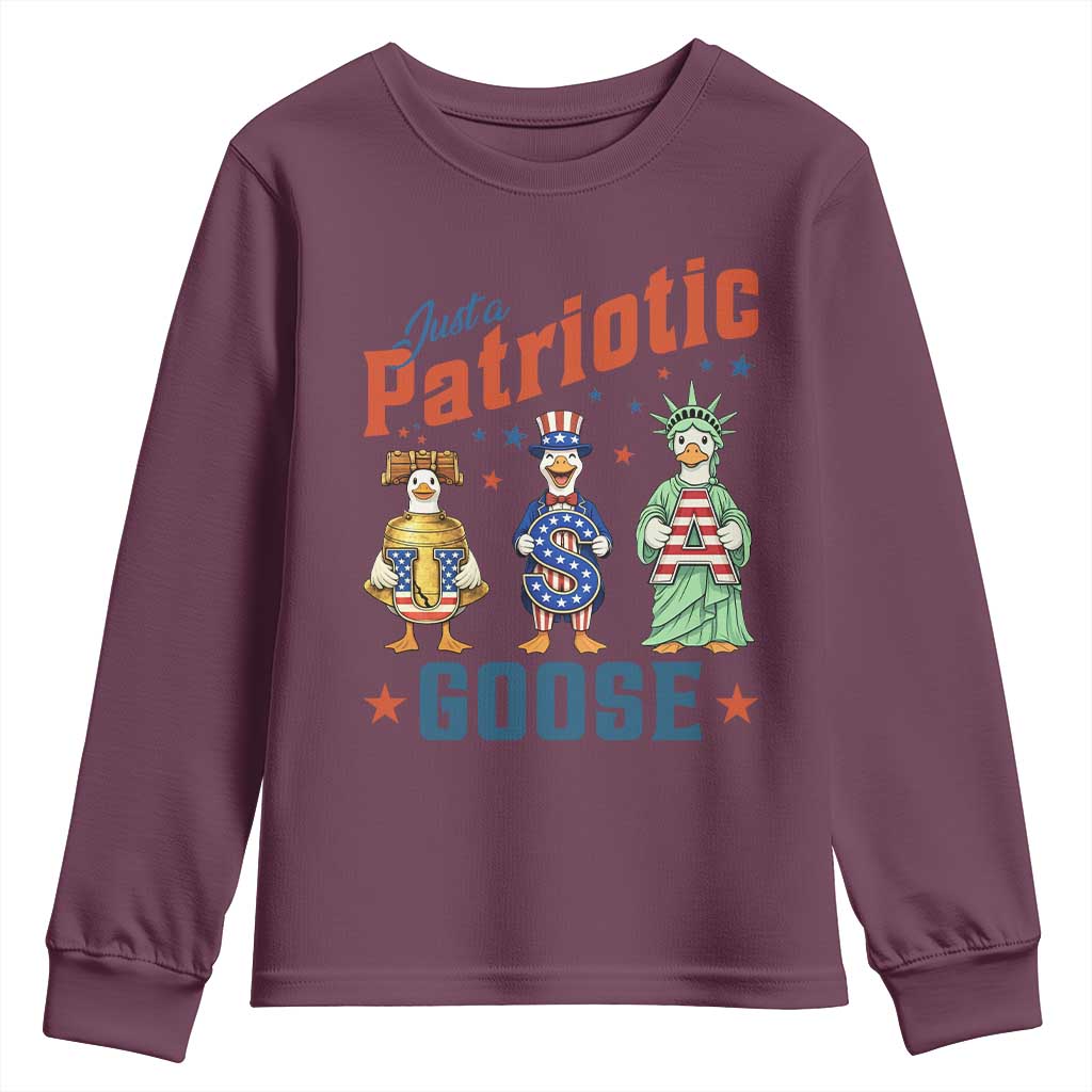 Just A Patriotic Goose Youth Sweatshirt Funny Freedom Goose Patriotic
