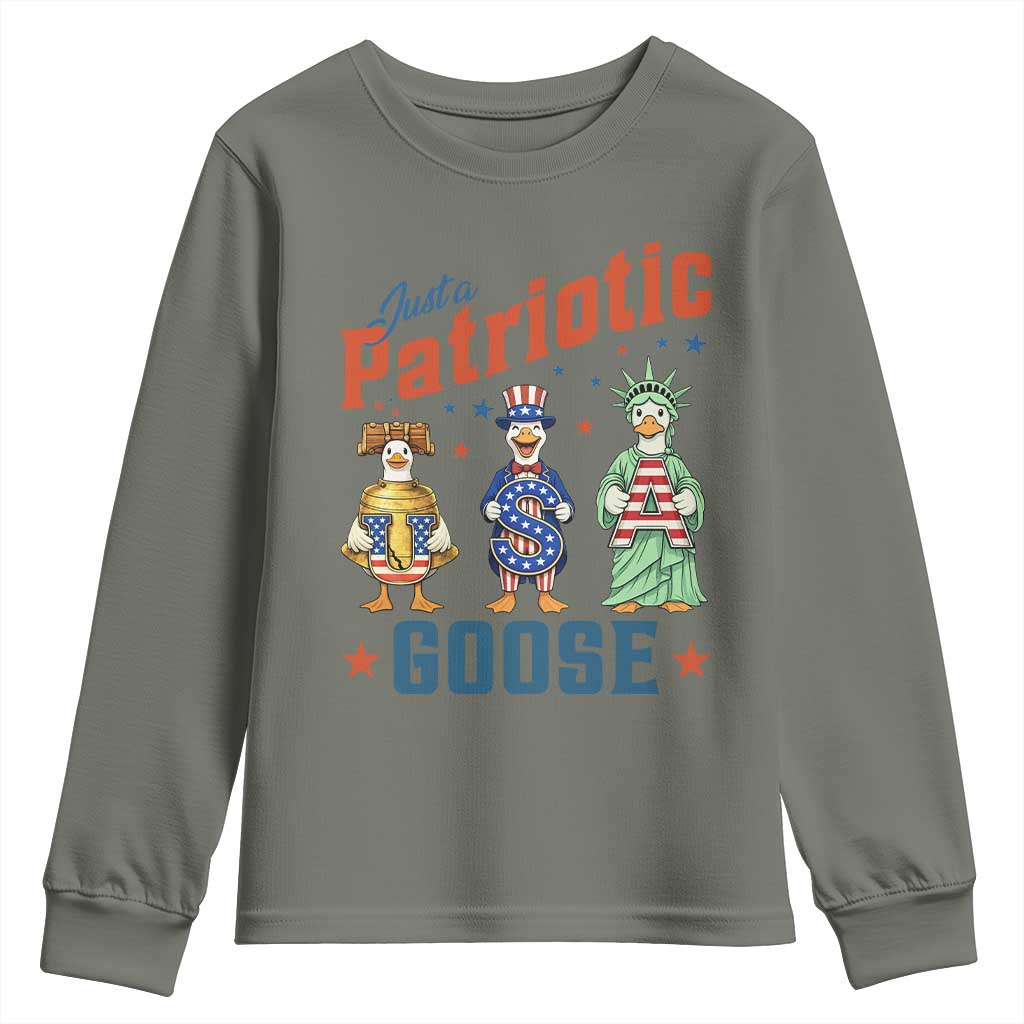 Just A Patriotic Goose Youth Sweatshirt Funny Freedom Goose Patriotic