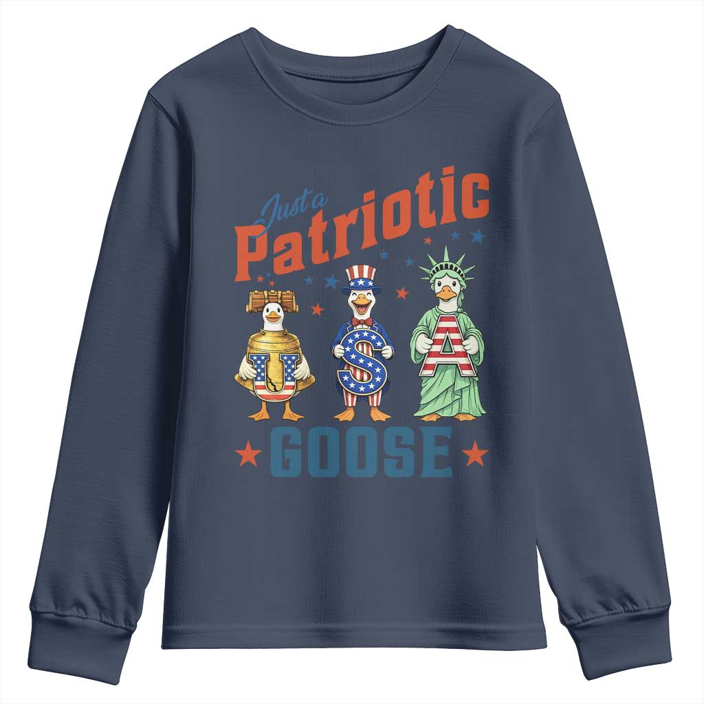 Just A Patriotic Goose Youth Sweatshirt Funny Freedom Goose Patriotic
