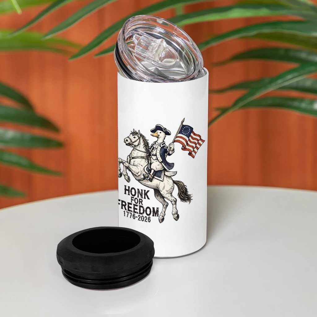 Funny Patriotic Goose Cowboy 4 in 1 Can Cooler Tumbler Honk For Freedom