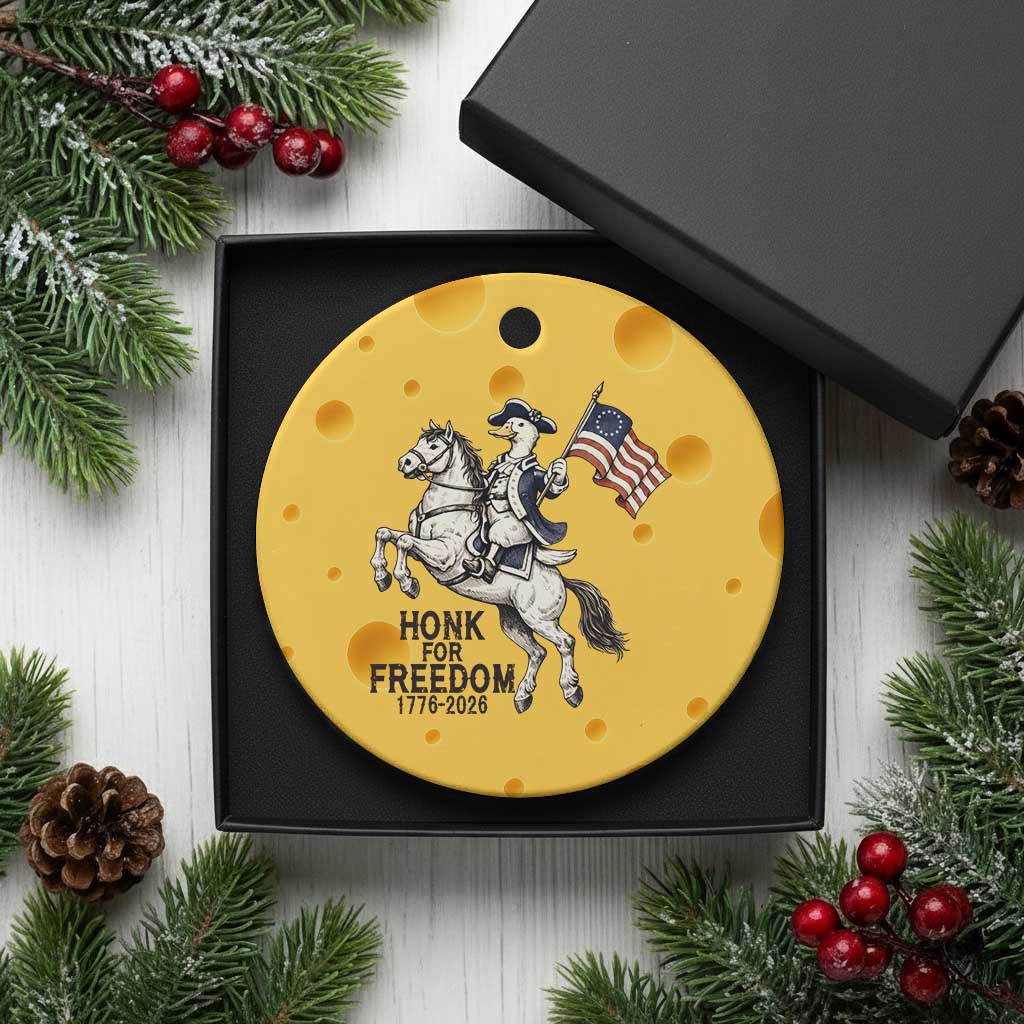 Funny Patriotic Goose Cowboy Ceramic Ornament Honk For Freedom