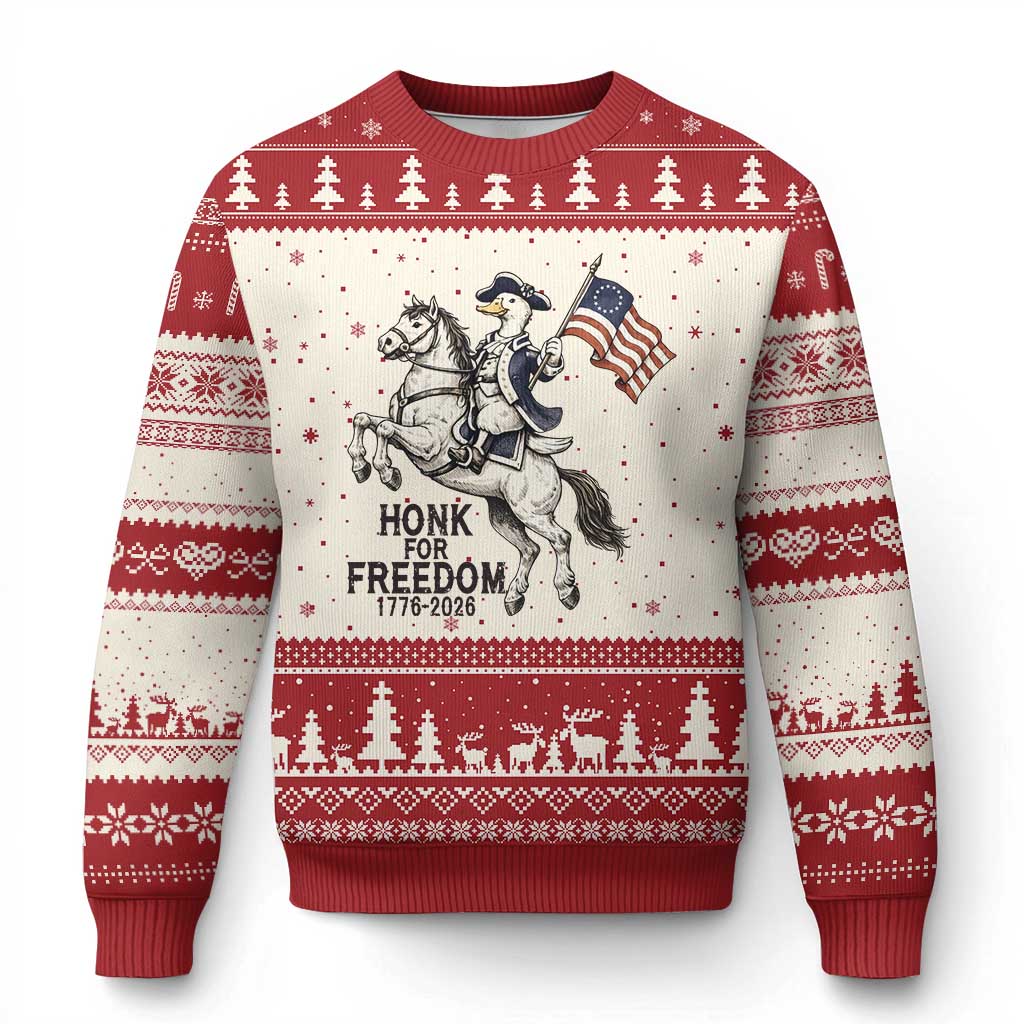 Funny Patriotic Goose Cowboy Ugly Christmas Sweater Honk For Freedom