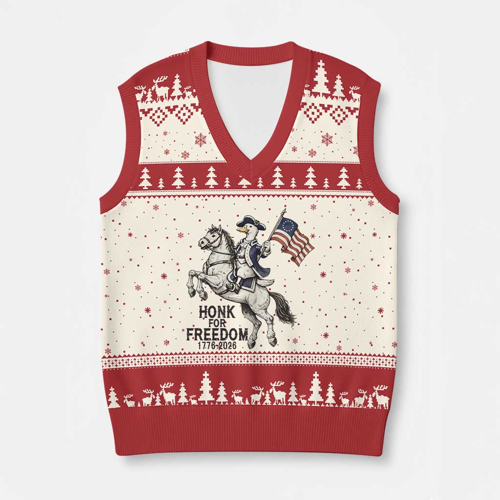 Funny Patriotic Goose Cowboy V-Neck Knit Sweater Vest Honk For Freedom