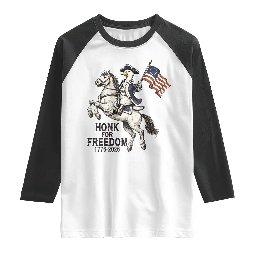 Funny Patriotic Goose Cowboy Raglan Shirt Honk For Freedom