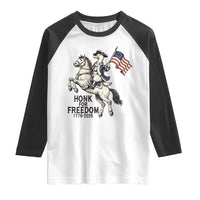 Funny Patriotic Goose Cowboy Raglan Shirt Honk For Freedom