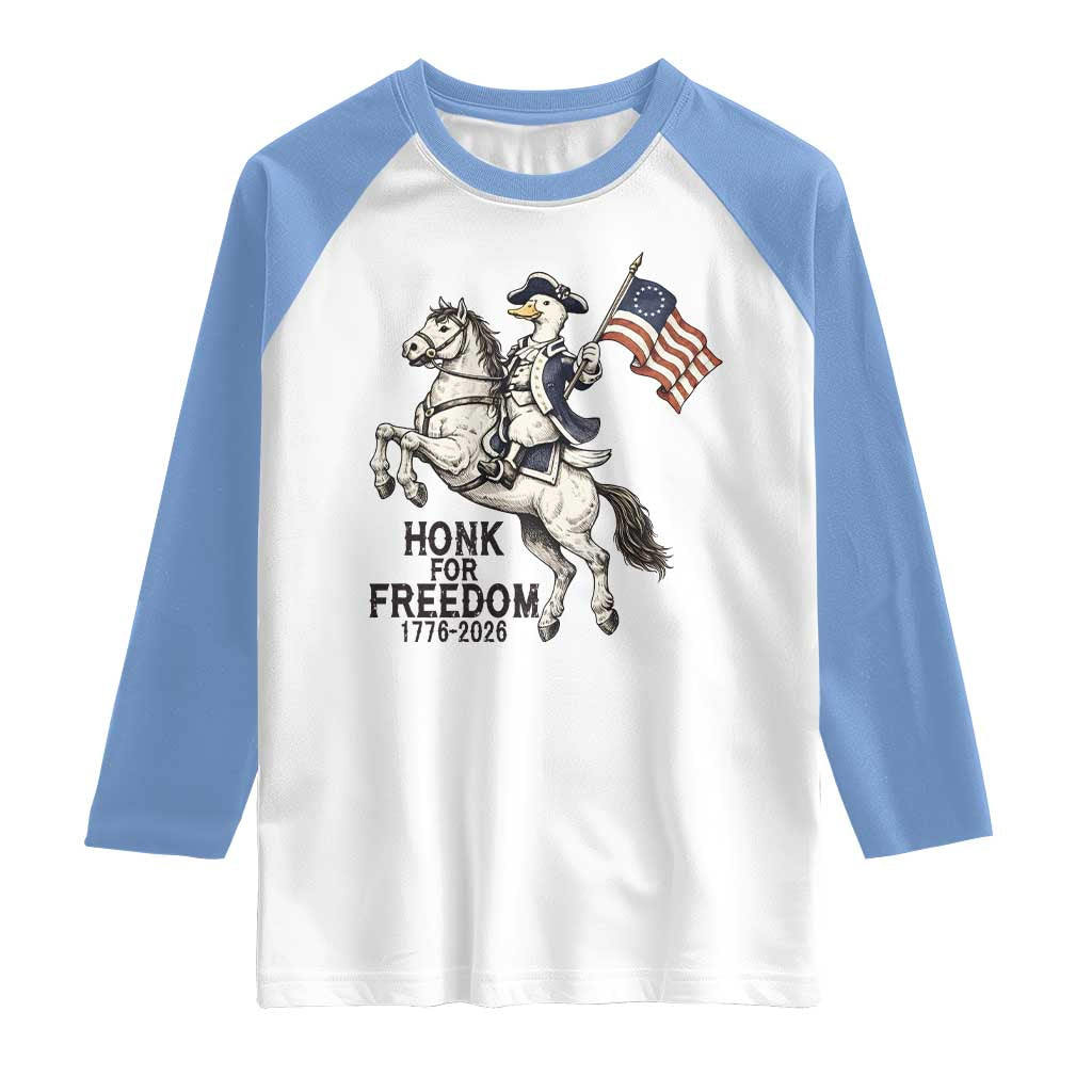 Funny Patriotic Goose Cowboy Raglan Shirt Honk For Freedom
