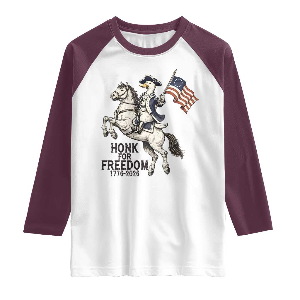 Funny Patriotic Goose Cowboy Raglan Shirt Honk For Freedom