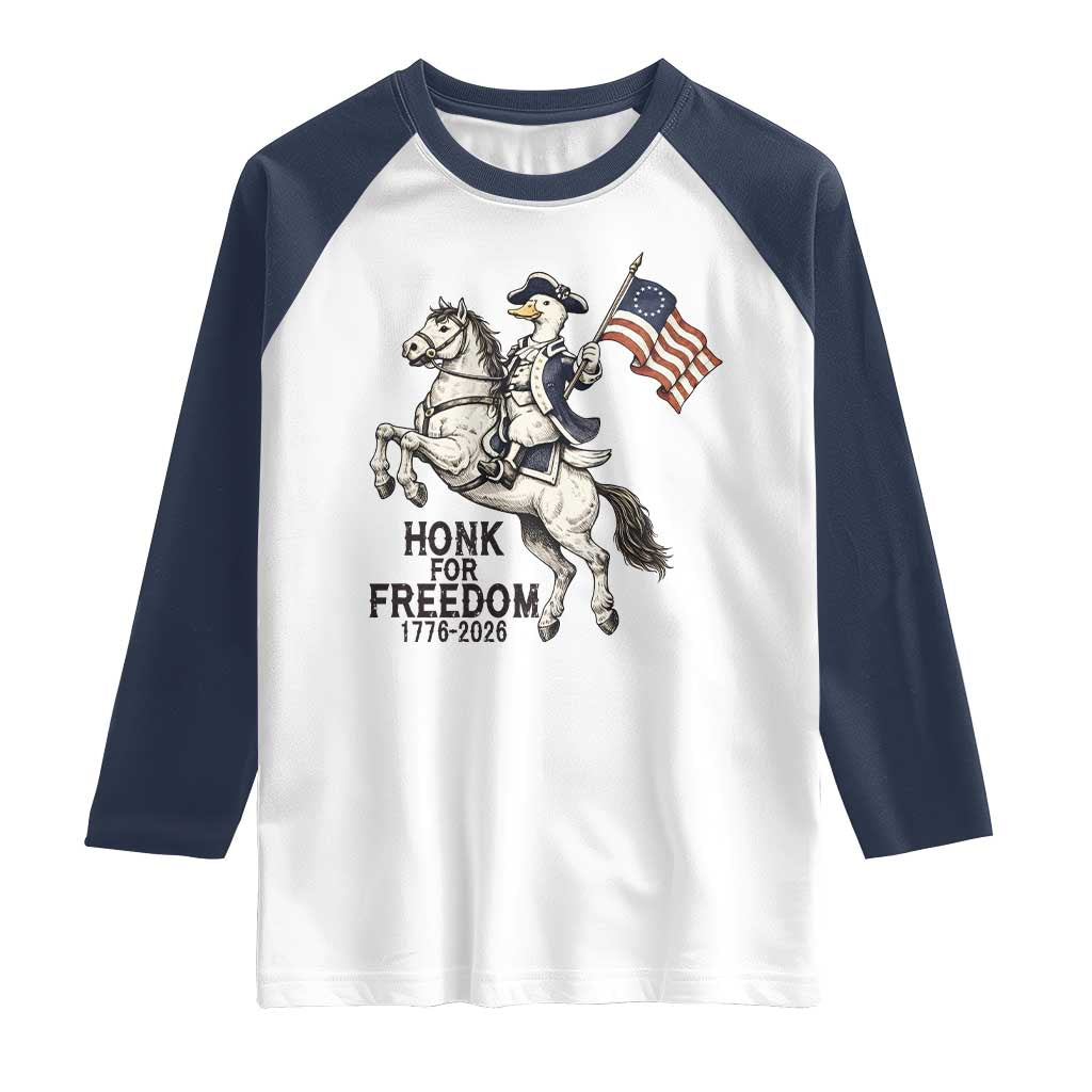 Funny Patriotic Goose Cowboy Raglan Shirt Honk For Freedom