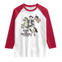 Funny Patriotic Goose Cowboy Raglan Shirt Honk For Freedom