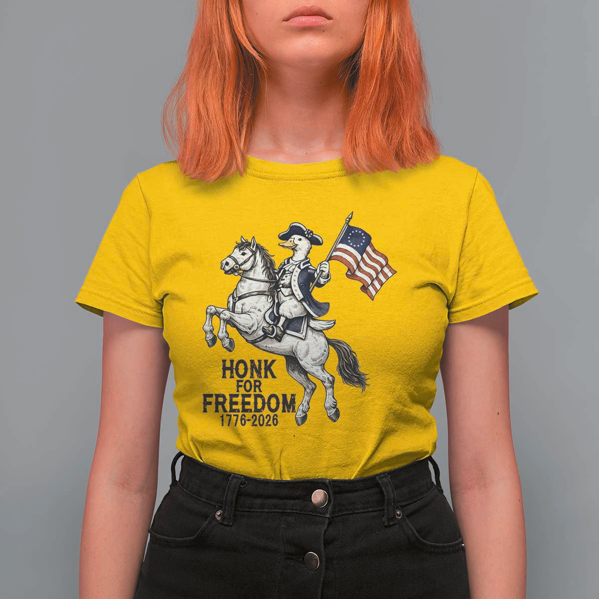 Funny Patriotic Goose Cowboy T Shirt For Women Honk For Freedom