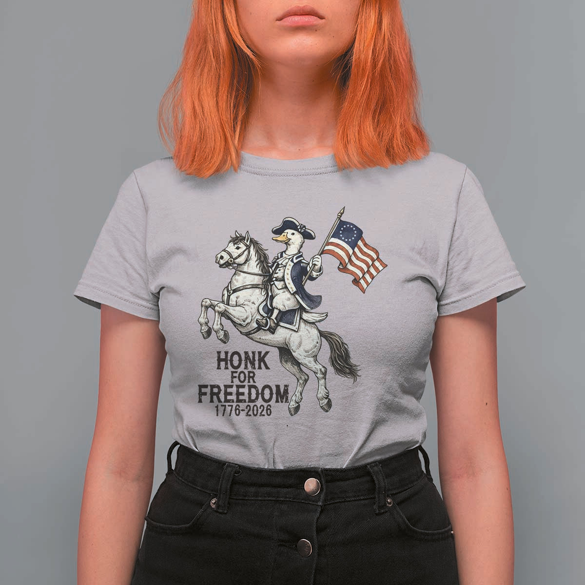 Funny Patriotic Goose Cowboy T Shirt For Women Honk For Freedom