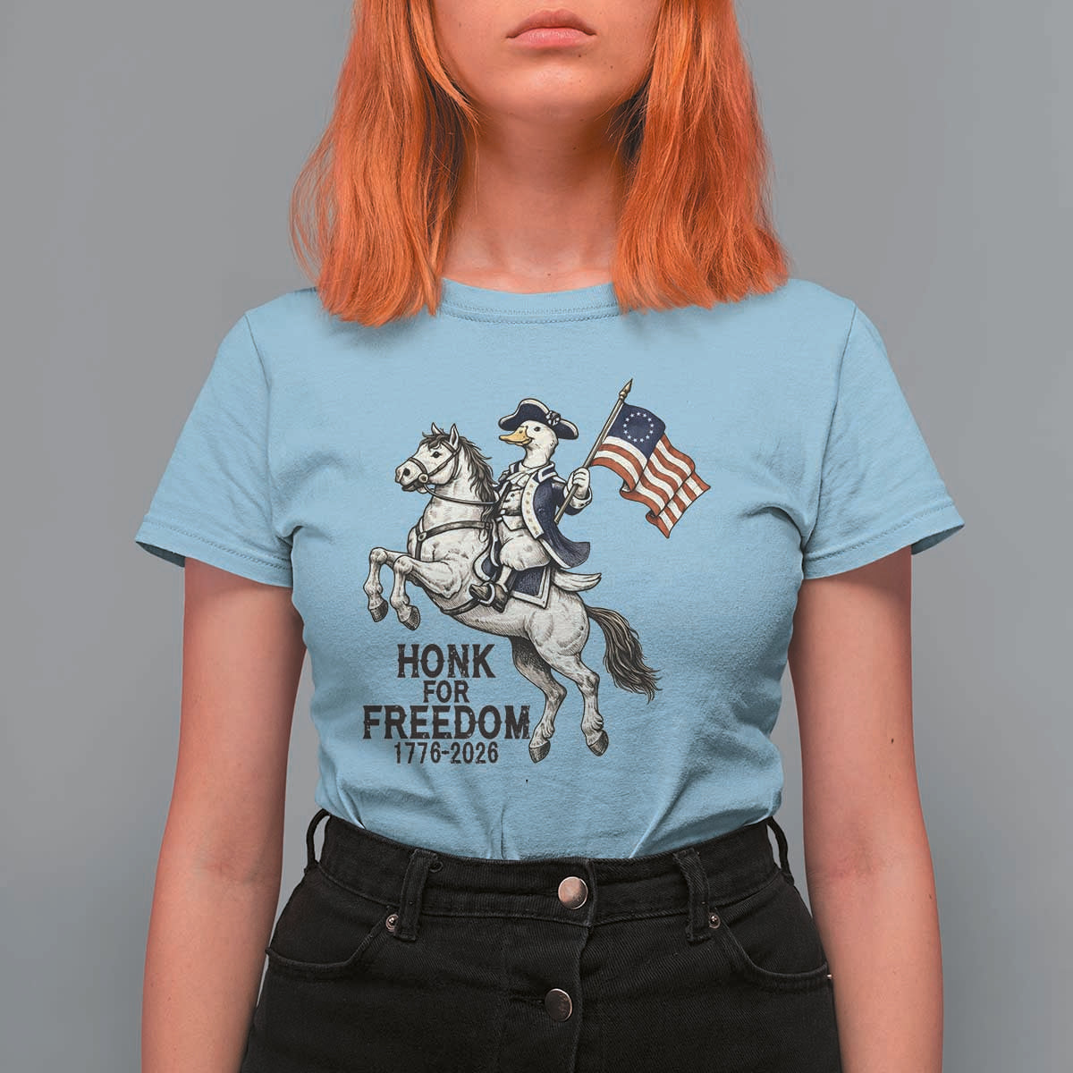 Funny Patriotic Goose Cowboy T Shirt For Women Honk For Freedom