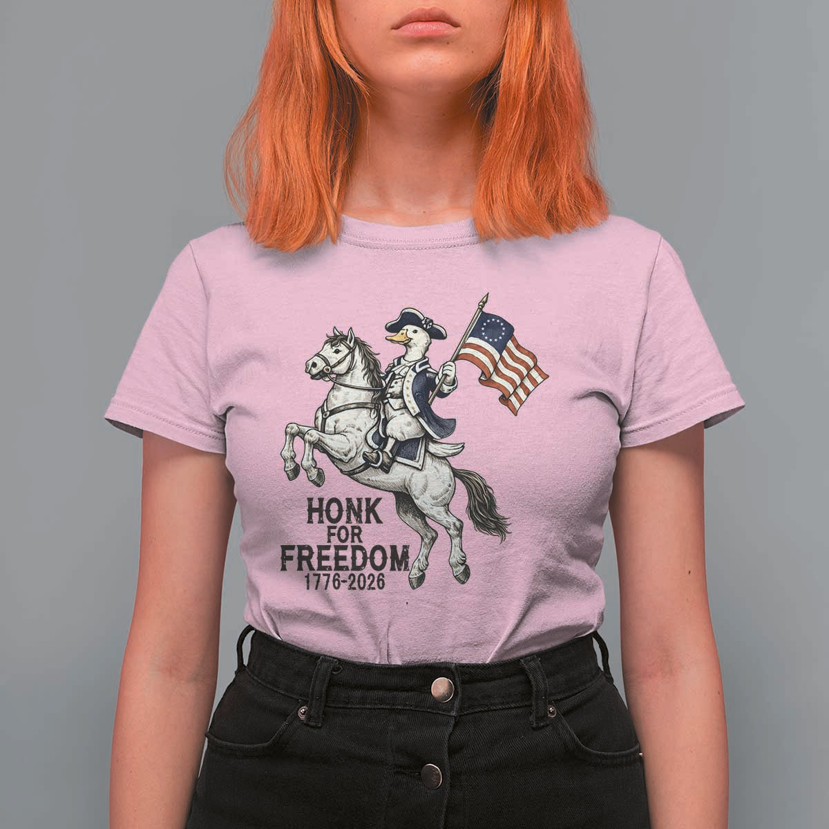 Funny Patriotic Goose Cowboy T Shirt For Women Honk For Freedom