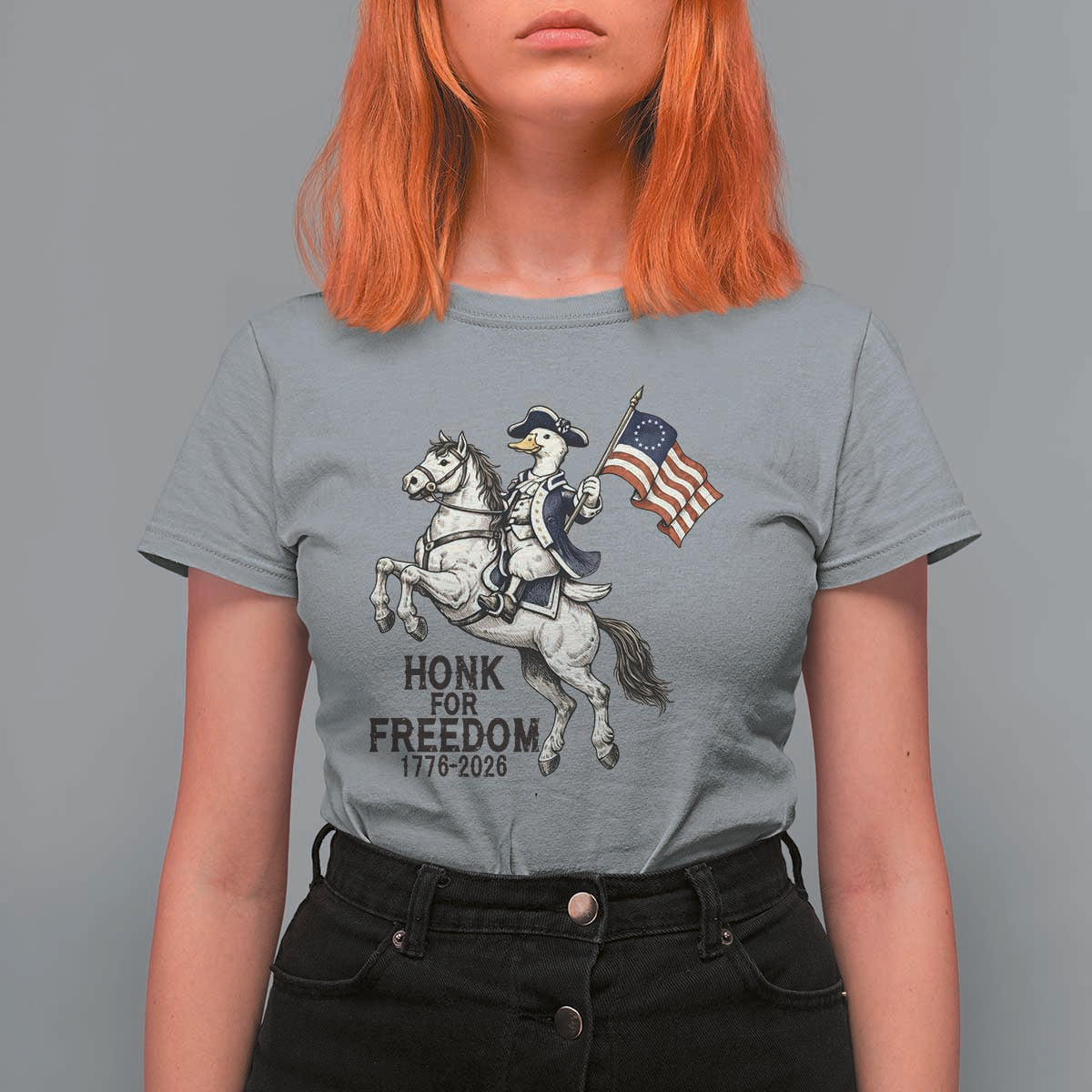 Funny Patriotic Goose Cowboy T Shirt For Women Honk For Freedom