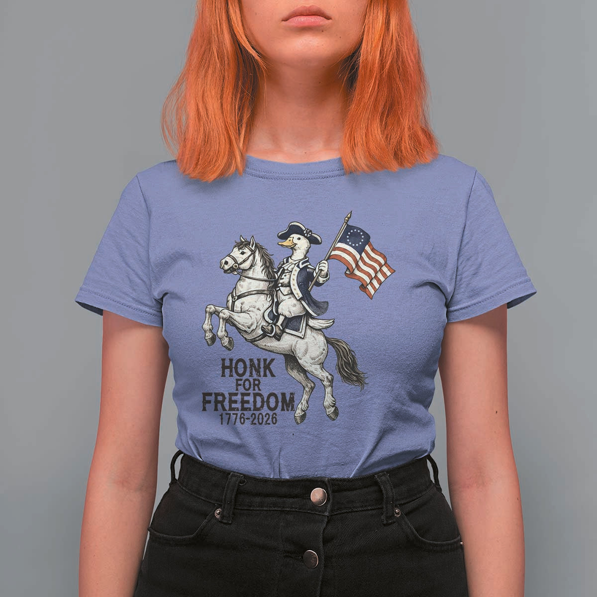 Funny Patriotic Goose Cowboy T Shirt For Women Honk For Freedom