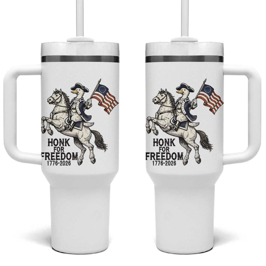 Funny Patriotic Goose Cowboy Tumbler With Handle Honk For Freedom