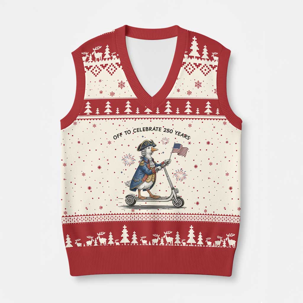 Funny Patriotic Goose V-Neck Knit Sweater Vest Off To Celebrate 250 Years