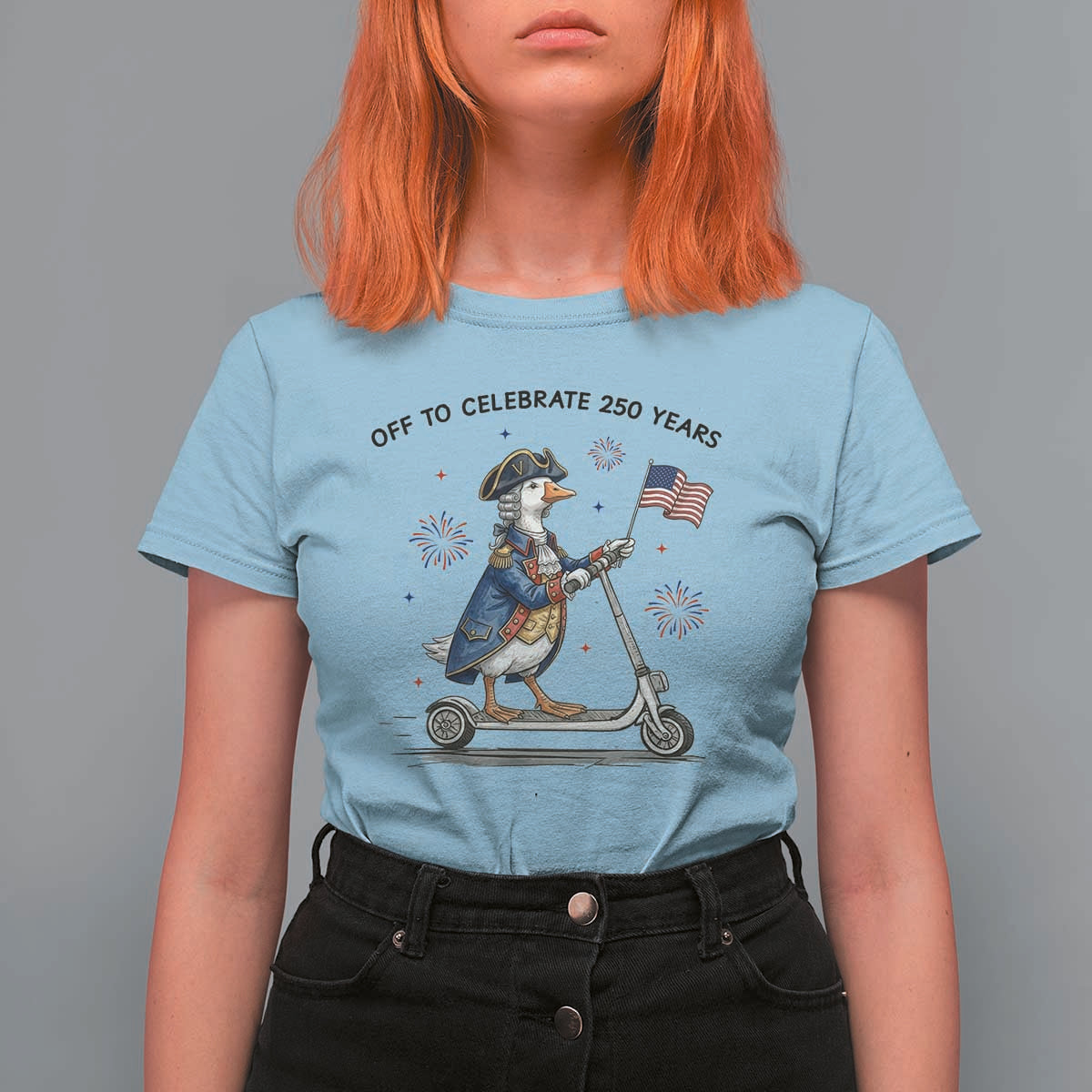 Funny Patriotic Goose T Shirt For Women Off To Celebrate 250 Years