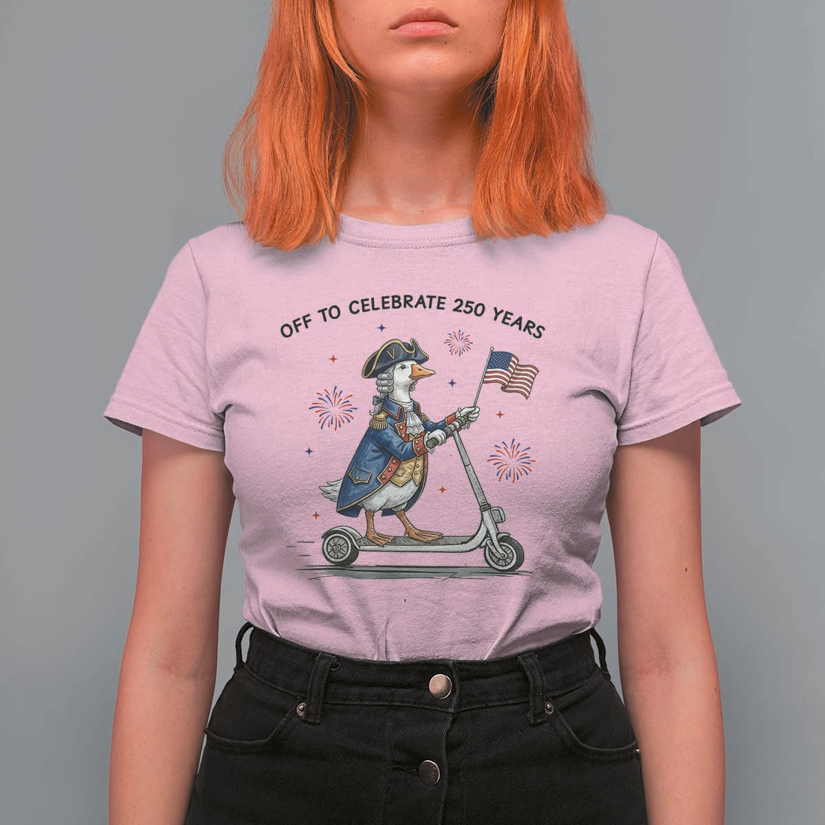 Funny Patriotic Goose T Shirt For Women Off To Celebrate 250 Years