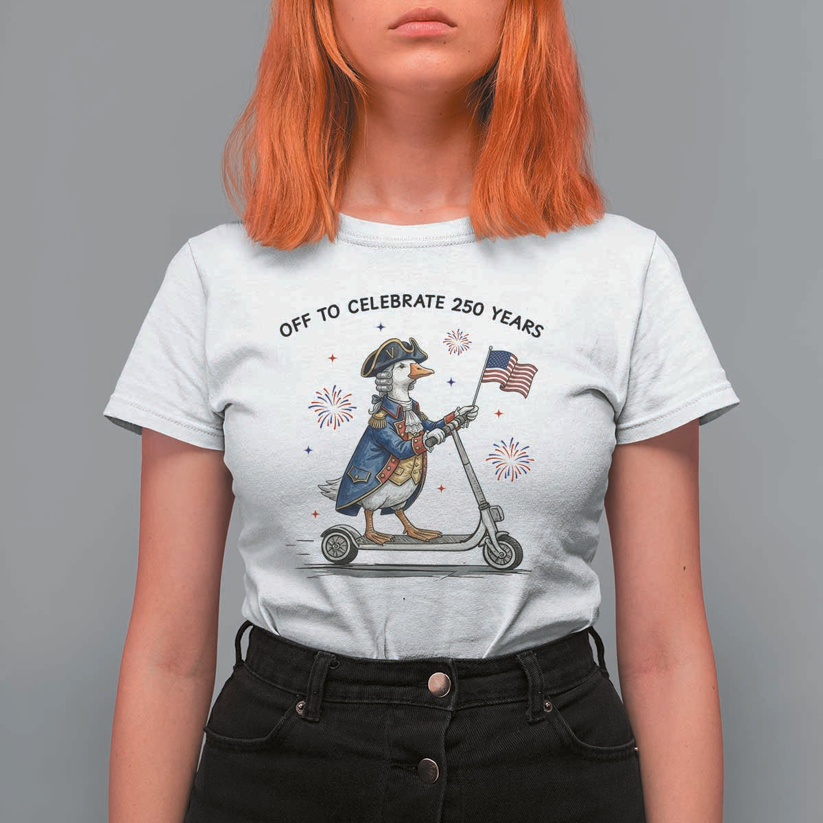 Funny Patriotic Goose T Shirt For Women Off To Celebrate 250 Years