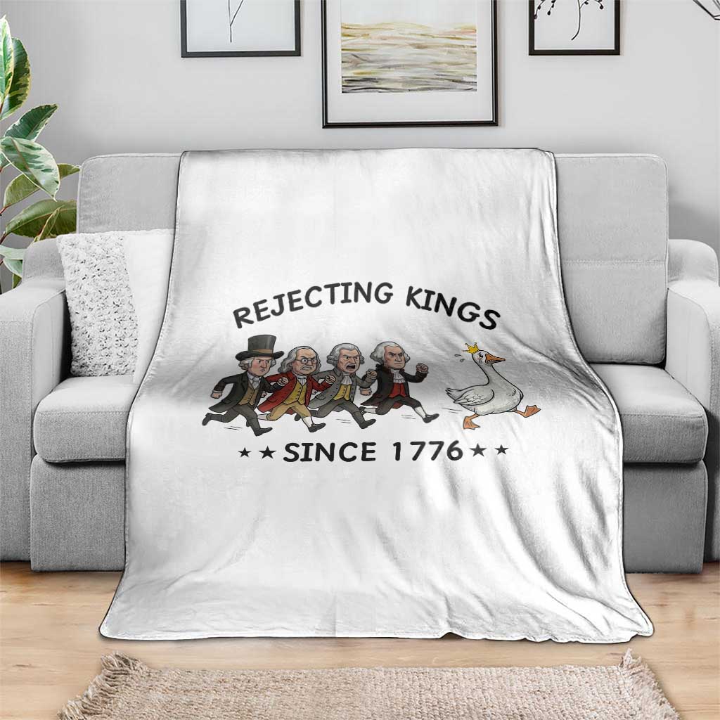 Rejecting Kings Since 1776 Throw Blanket Funny Founding Fathers Chasing Royal Goose
