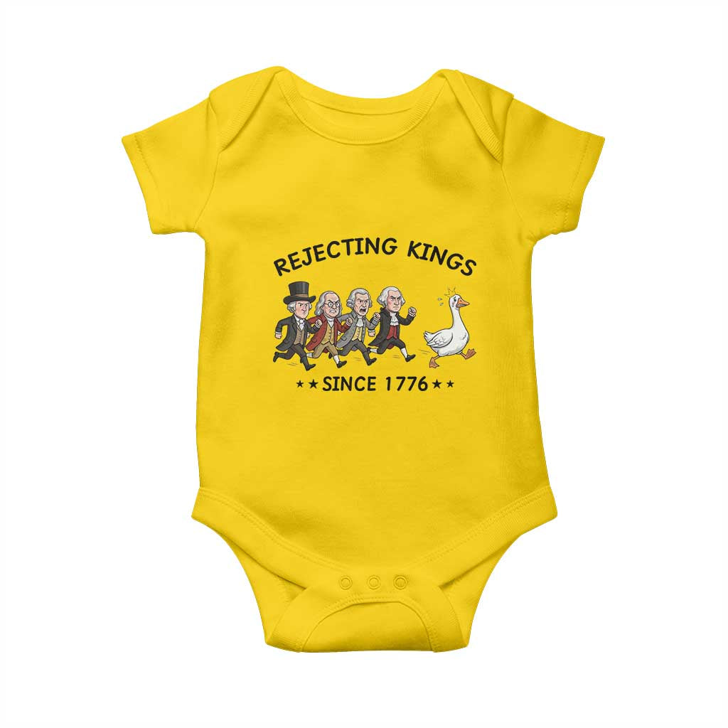 Rejecting Kings Since 1776 Baby Onesie Funny Founding Fathers Chasing Royal Goose