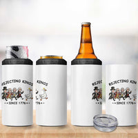 Rejecting Kings Since 1776 4 in 1 Can Cooler Tumbler Funny Founding Fathers Chasing Royal Goose