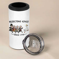 Rejecting Kings Since 1776 4 in 1 Can Cooler Tumbler Funny Founding Fathers Chasing Royal Goose