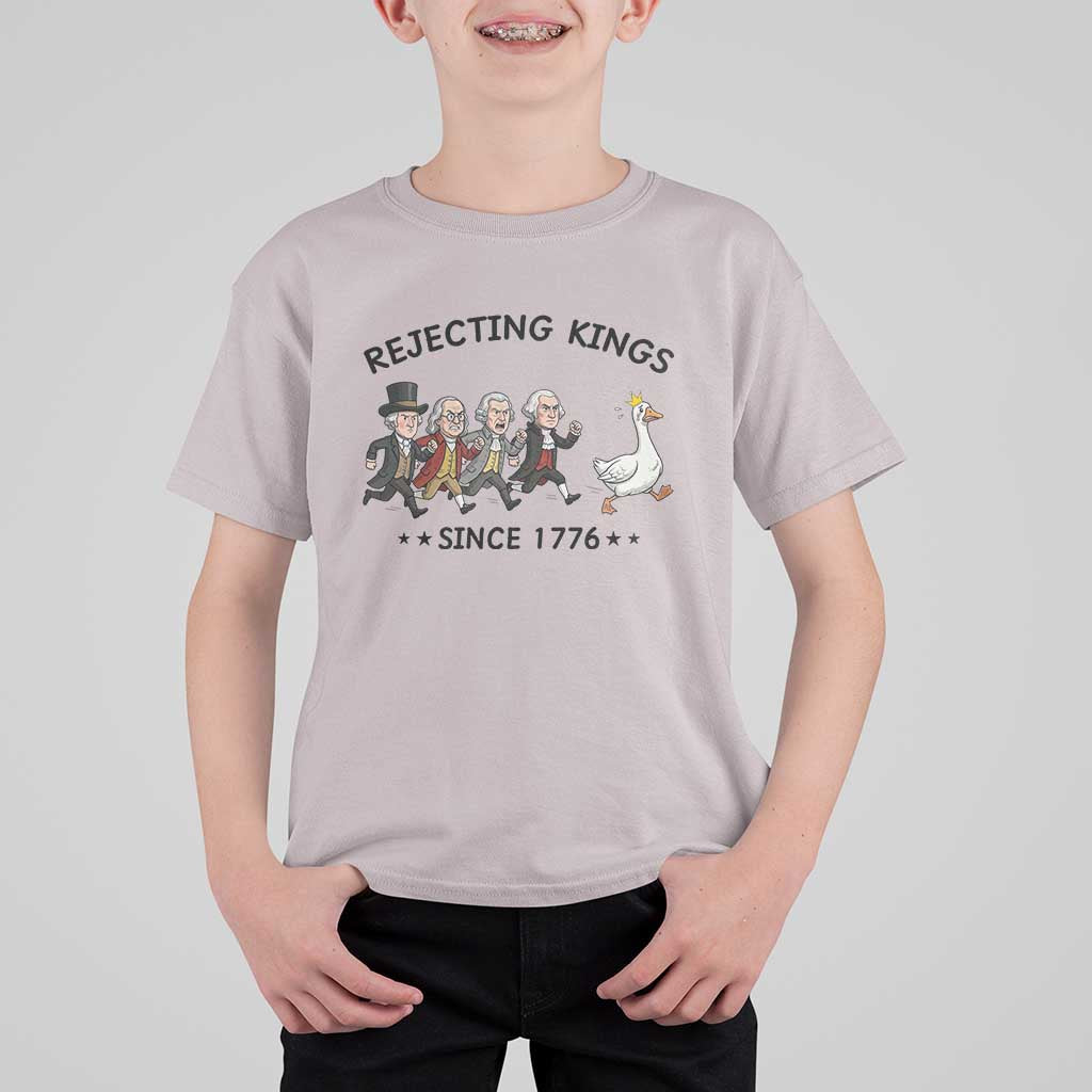 Rejecting Kings Since 1776 T Shirt For Kid Funny Founding Fathers Chasing Royal Goose