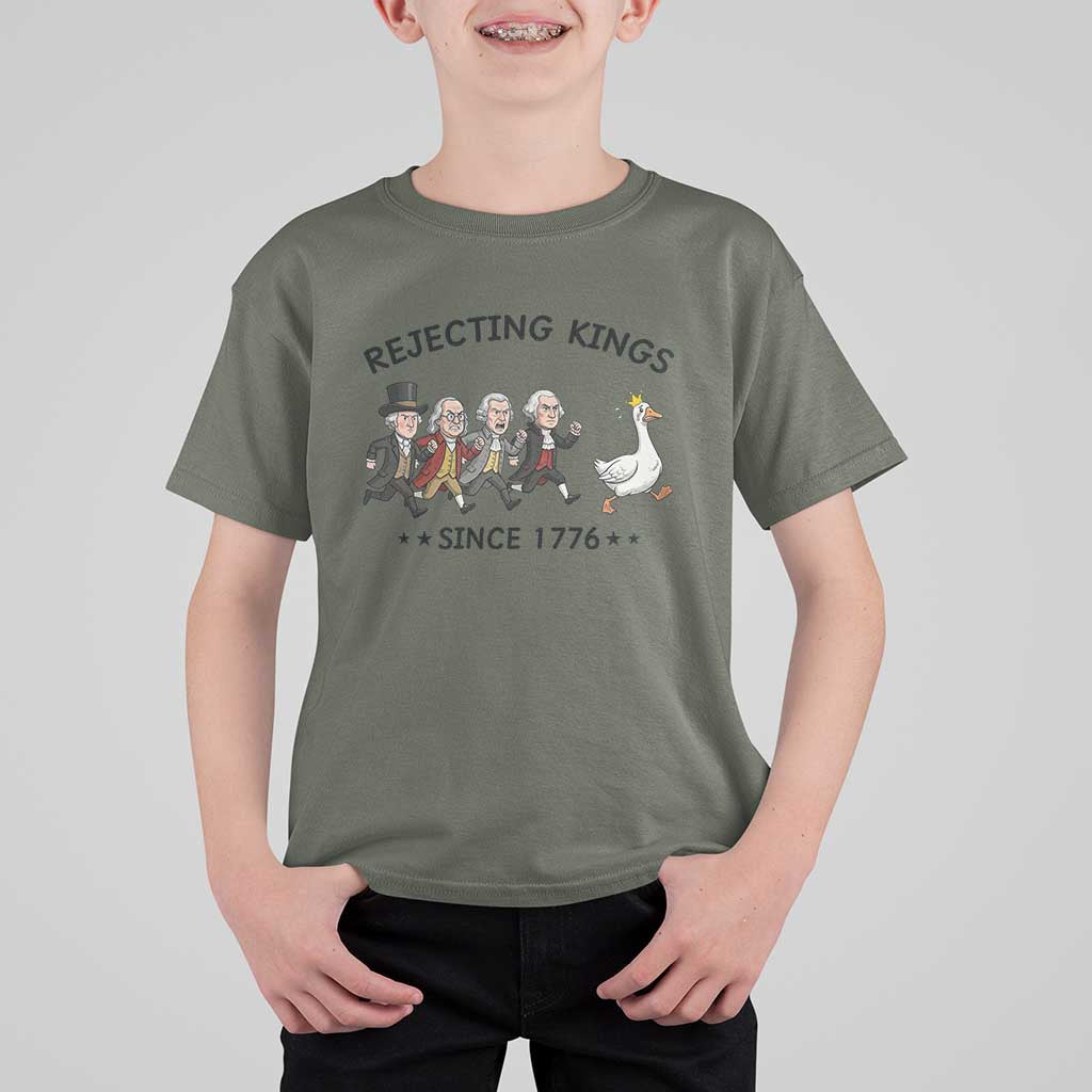 Rejecting Kings Since 1776 T Shirt For Kid Funny Founding Fathers Chasing Royal Goose