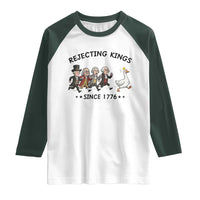 Rejecting Kings Since 1776 Raglan Shirt Funny Founding Fathers Chasing Royal Goose