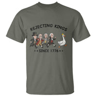 Rejecting Kings Since 1776 T Shirt Funny Founding Fathers Chasing Royal Goose