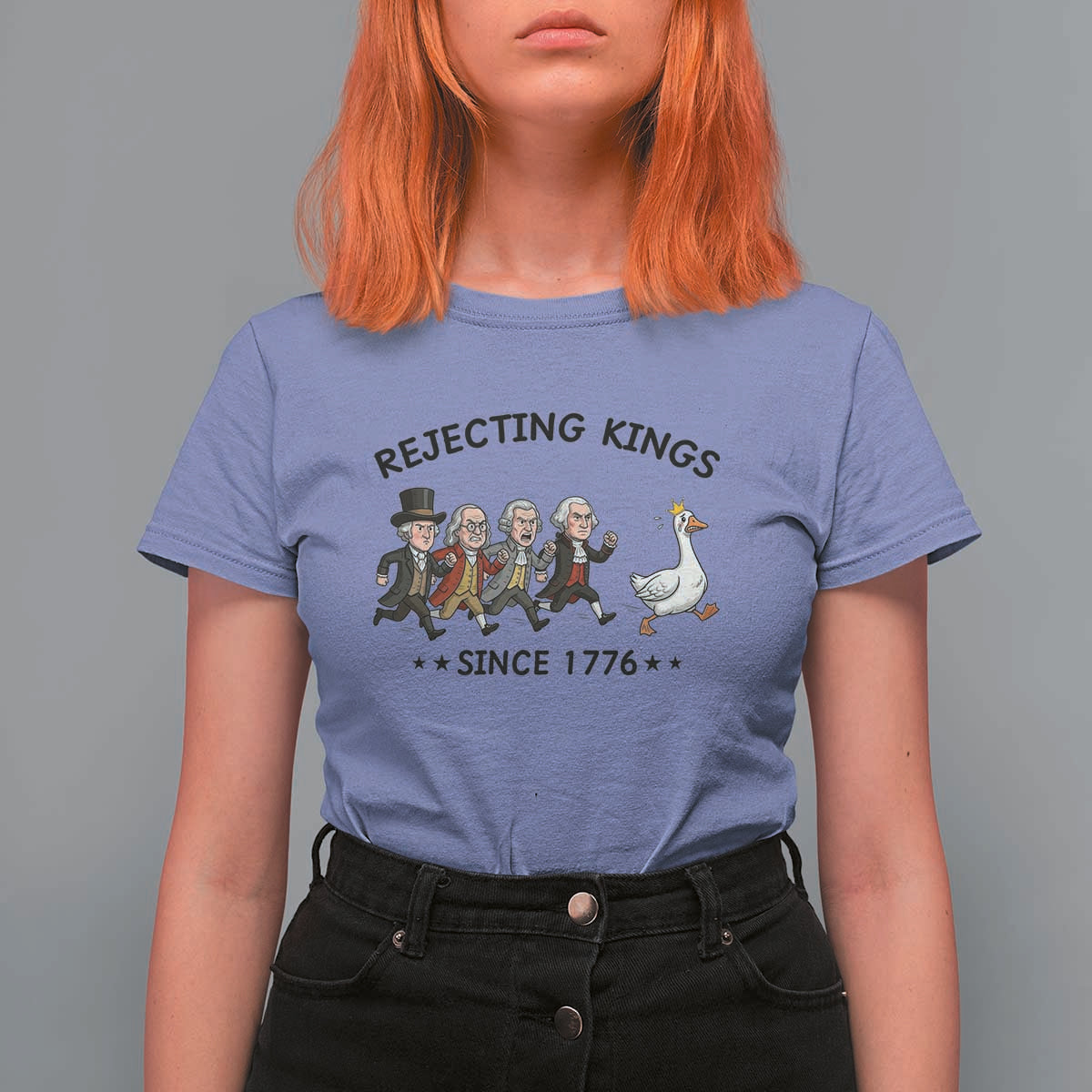 Rejecting Kings Since 1776 T Shirt For Women Funny Founding Fathers Chasing Royal Goose