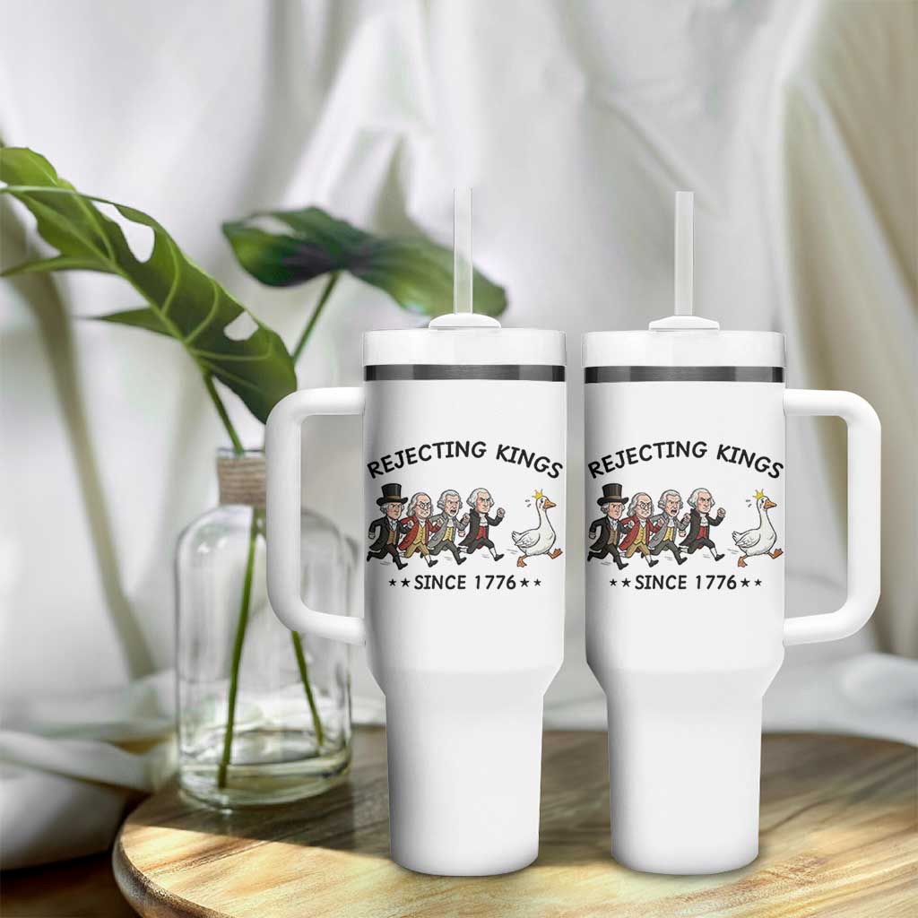 Rejecting Kings Since 1776 Tumbler With Handle Funny Founding Fathers Chasing Royal Goose
