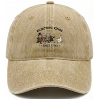 Rejecting Kings Since 1776 Washed Cotton Baseball Cap Funny Founding Fathers Chasing Royal Goose