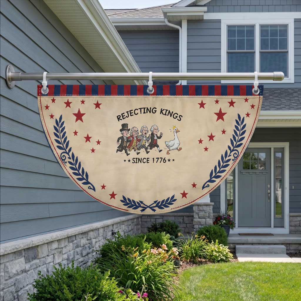 Rejecting Kings Since 1776 Patriotic Fan Flag Funny Founding Fathers Chasing Royal Goose