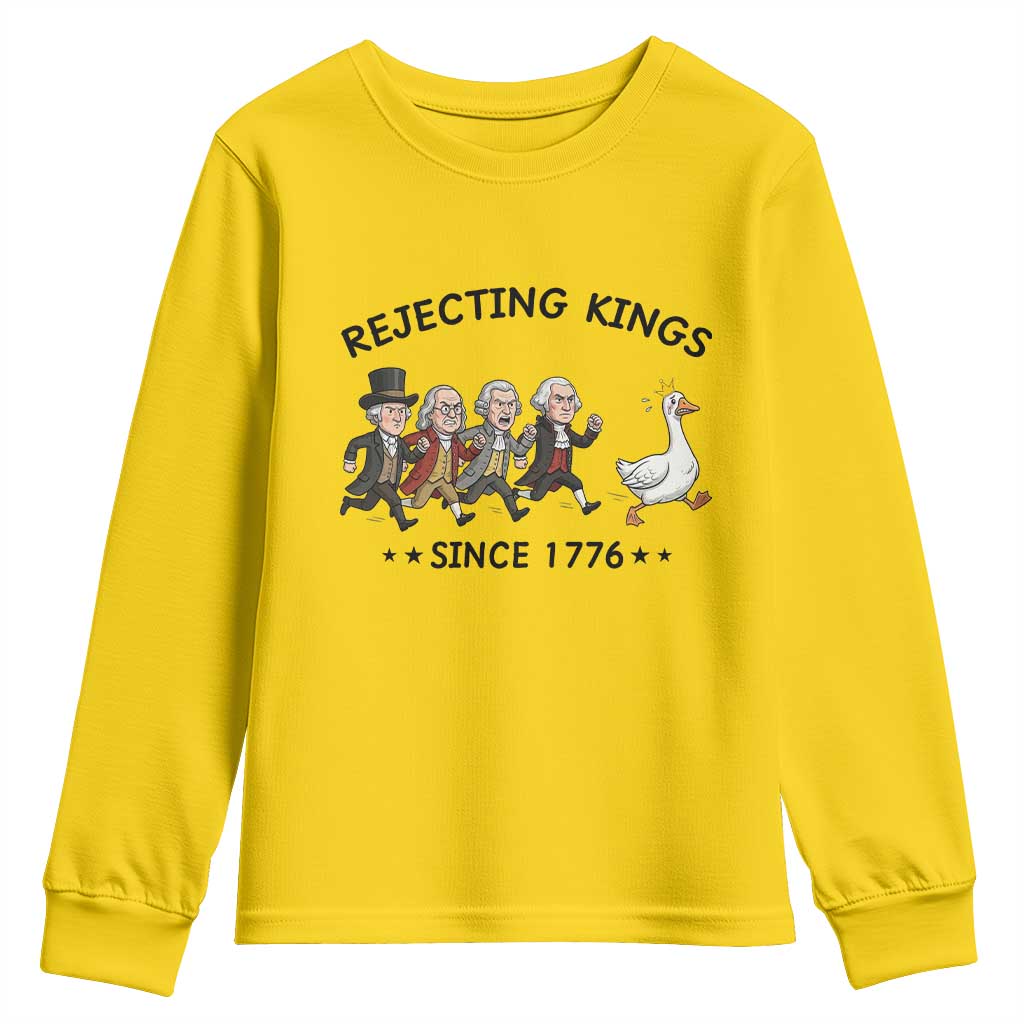 Rejecting Kings Since 1776 Youth Sweatshirt Funny Founding Fathers Chasing Royal Goose